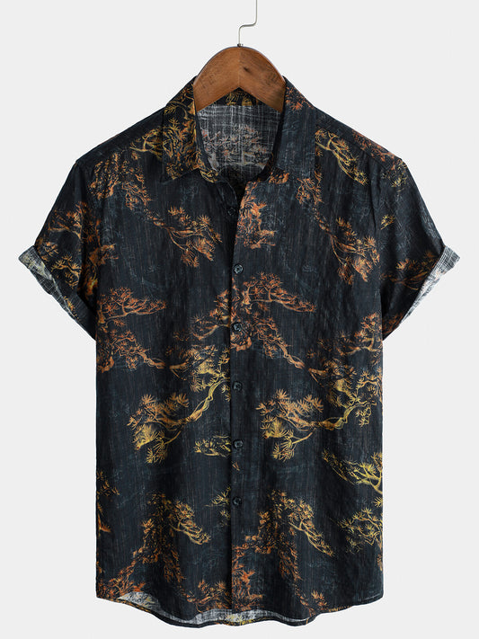 Breathable Retro Short-Sleeved Shirt with Vintage Print