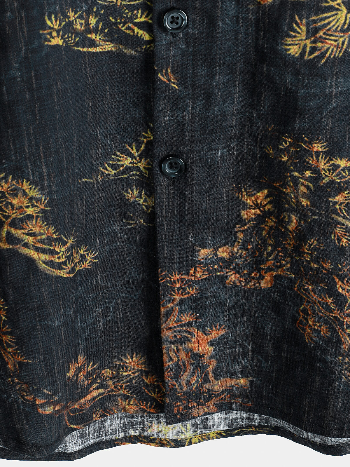 Breathable Retro Short-Sleeved Shirt with Vintage Print