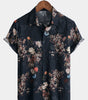Men's Short-Sleeved Button-Up Shirt, Retro Floral Print, Perfect for Holidays