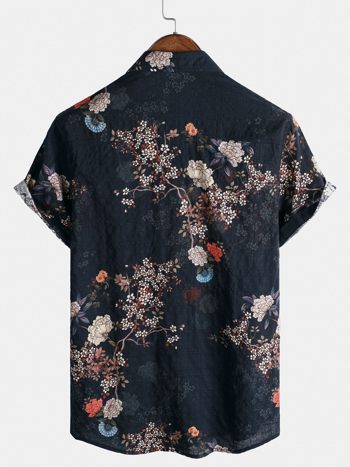 Men's Short-Sleeved Button-Up Shirt, Retro Floral Print, Perfect for Holidays