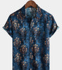 Men's Short-Sleeved Button-Up Shirt, Retro Style, Blue, Summer