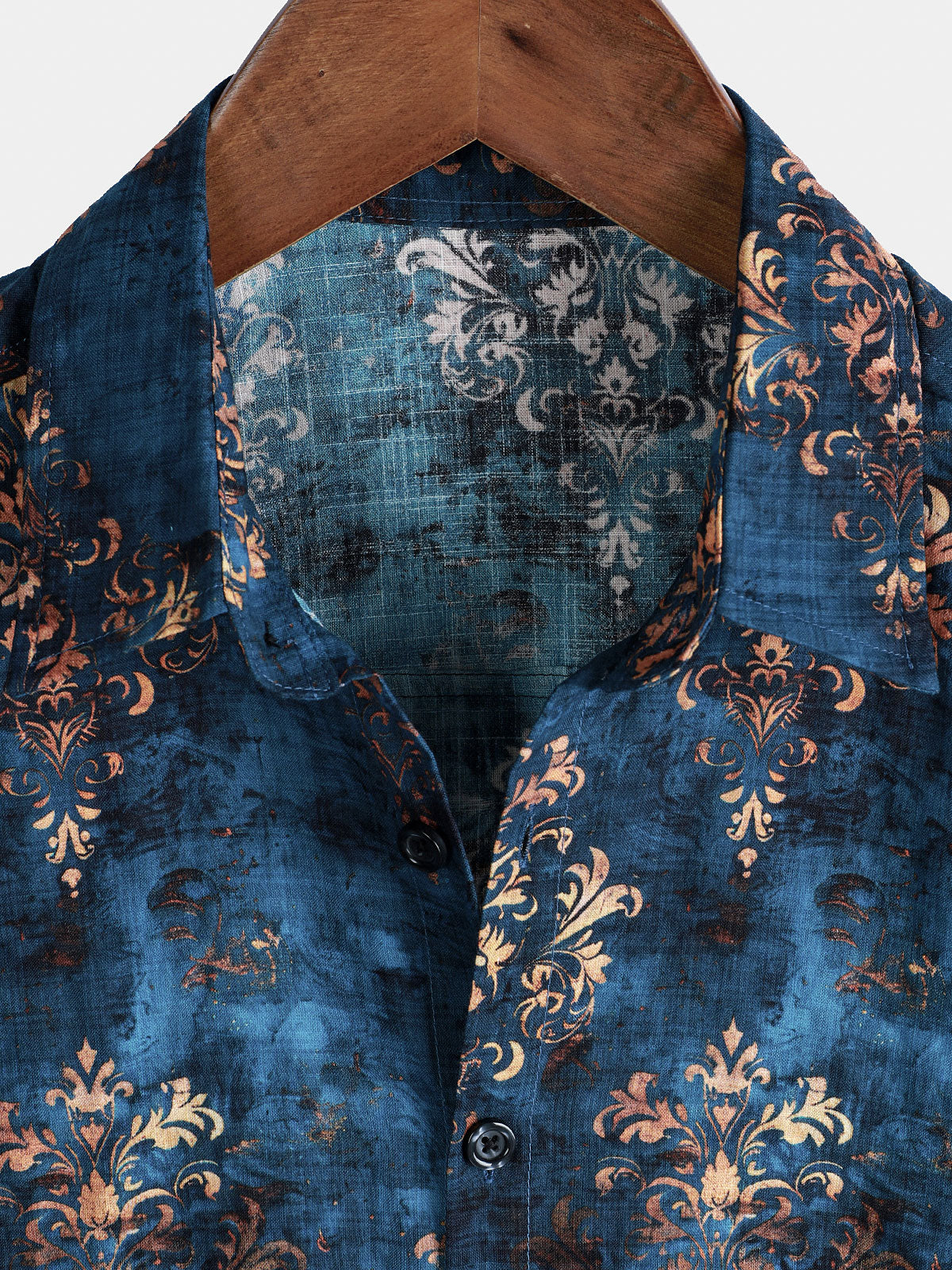 Men's Short-Sleeved Button-Up Shirt, Retro Style, Blue, Summer