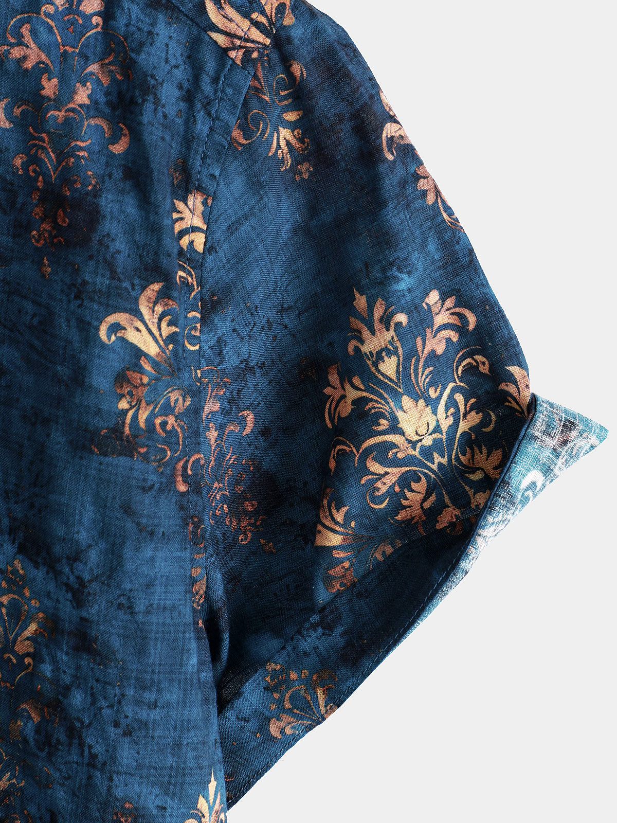 Men's Short-Sleeved Button-Up Shirt, Retro Style, Blue, Summer
