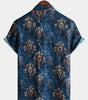 Men's Short-Sleeved Button-Up Shirt, Retro Style, Blue, Summer