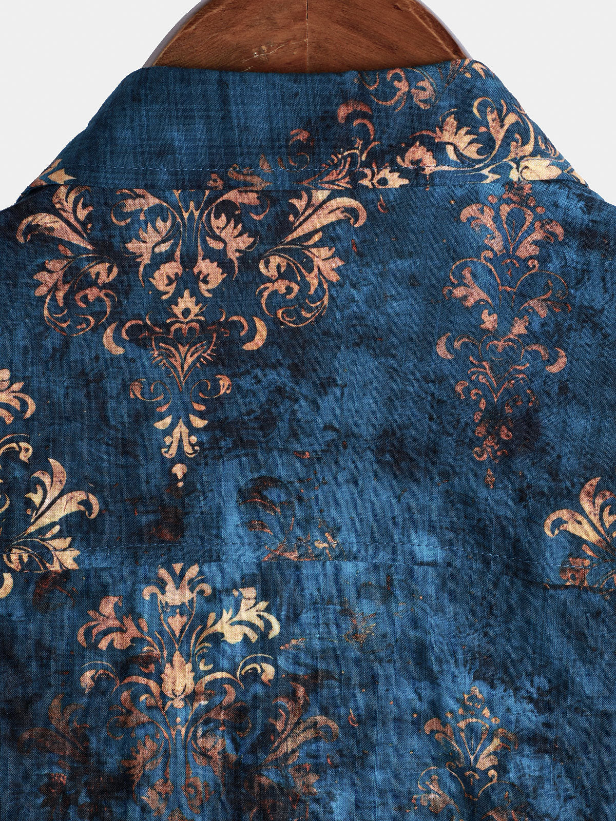 Men's Short-Sleeved Button-Up Shirt, Retro Style, Blue, Summer