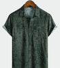 Men's Short-Sleeved Shirt with Retro Green Print Pocket
