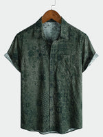 Men's Short-Sleeved Shirt with Retro Green Print Pocket