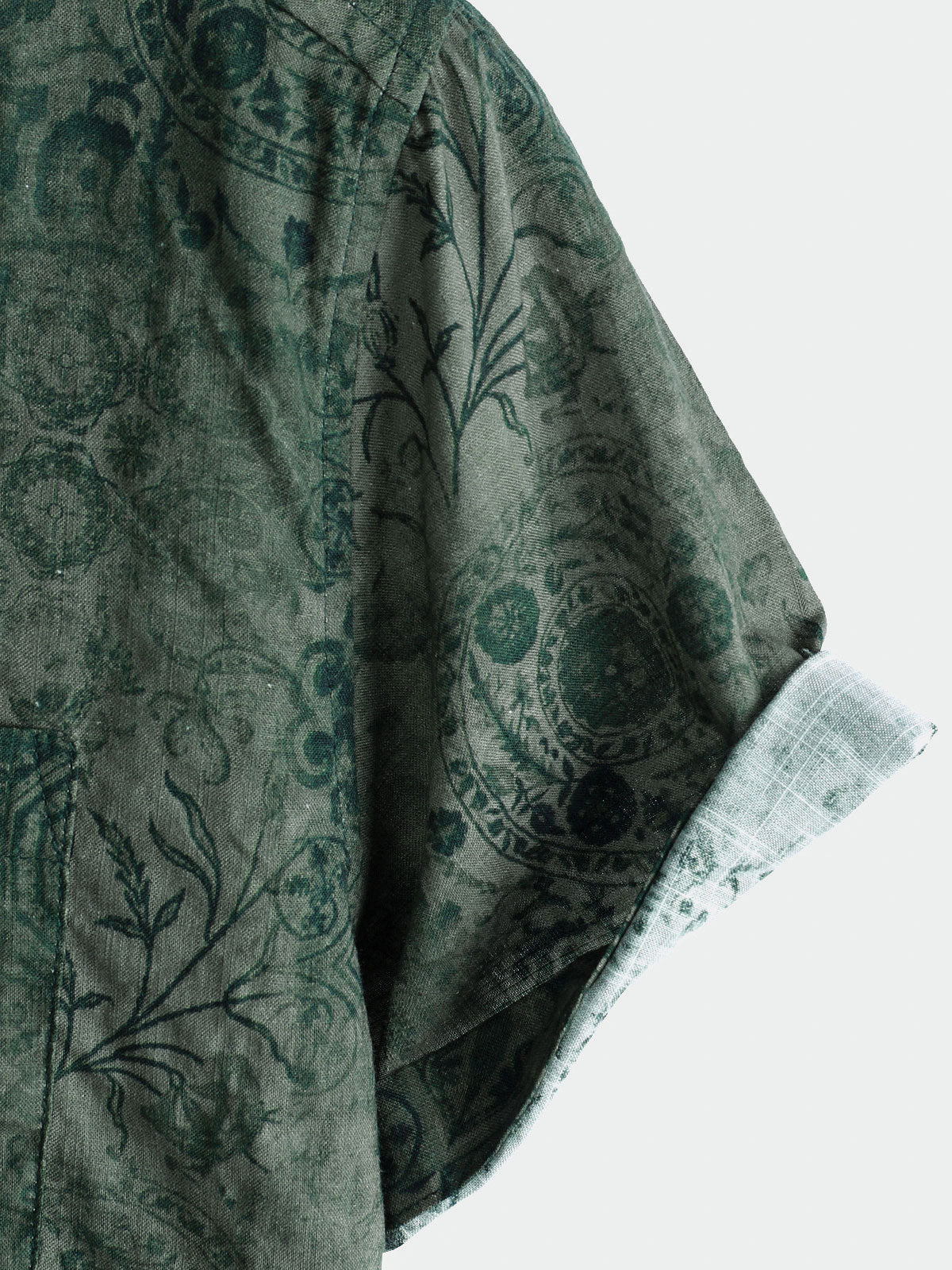 Men's Short-Sleeved Shirt with Retro Green Print Pocket
