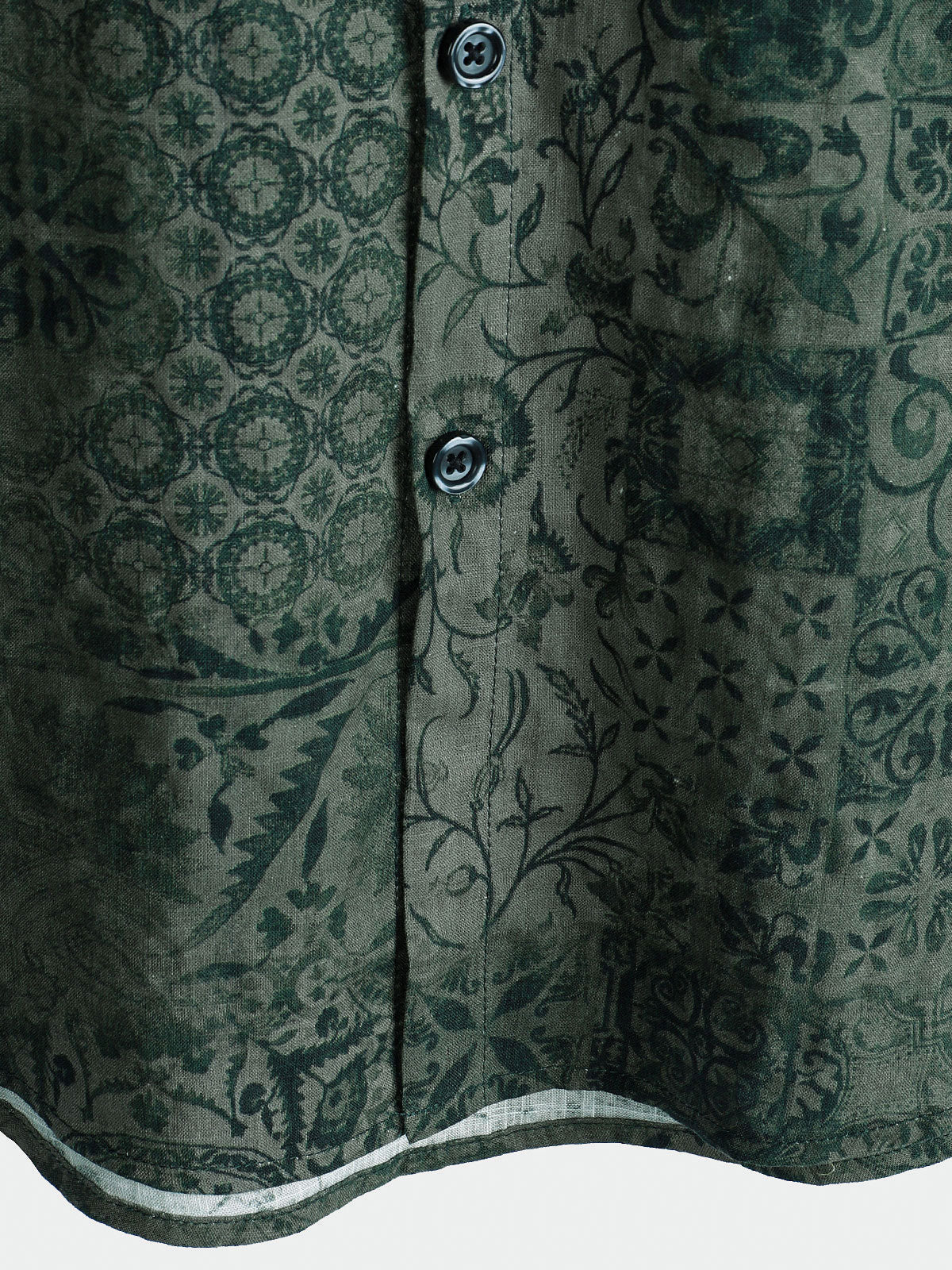 Men's Short-Sleeved Shirt with Retro Green Print Pocket