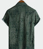 Men's Short-Sleeved Shirt with Retro Green Print Pocket