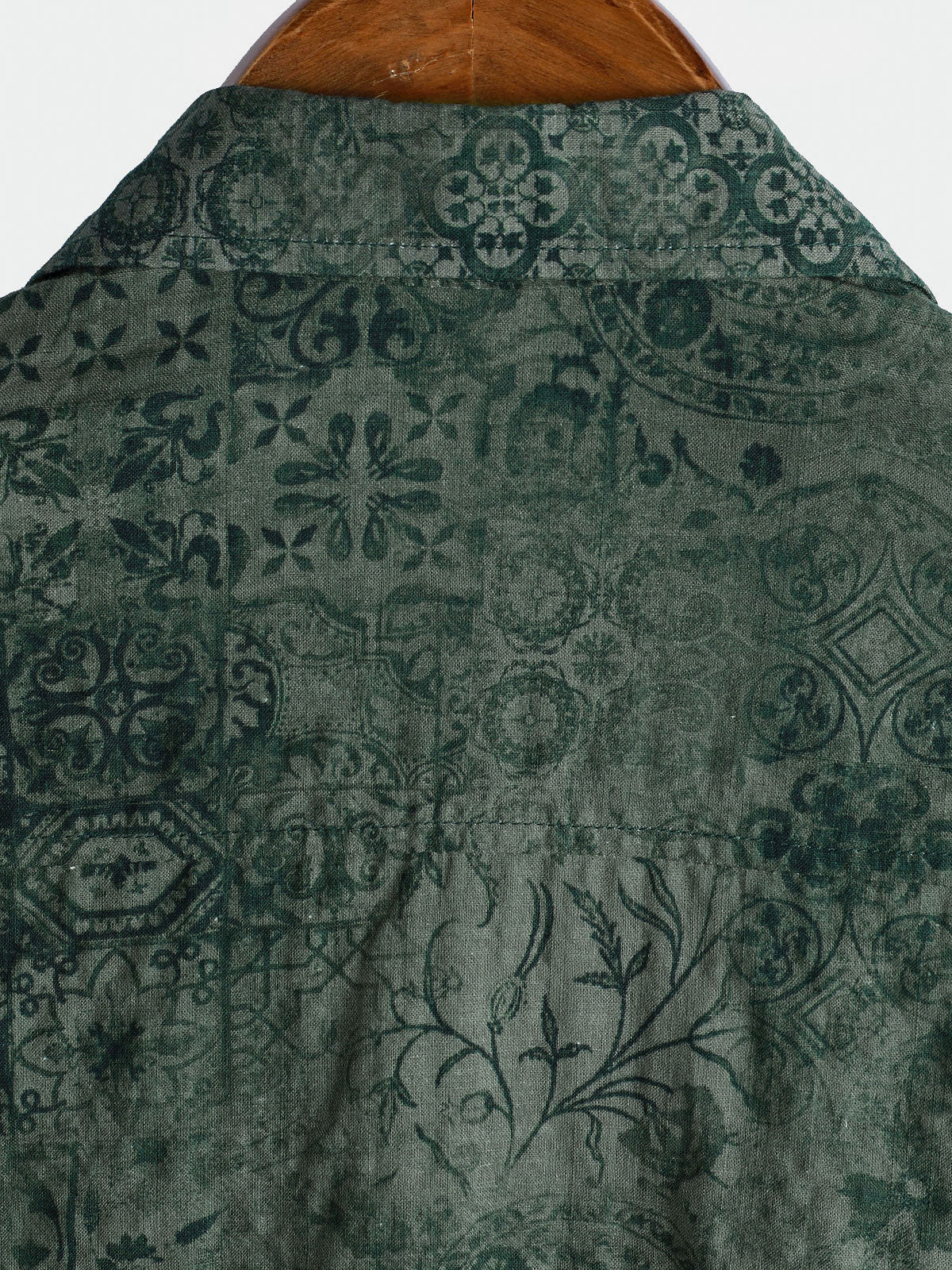 Men's Short-Sleeved Shirt with Retro Green Print Pocket