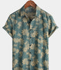 Men's Short Sleeve Summer Shirt with Pocket in Cotton and Maple Leaf