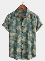 Men's Short Sleeve Summer Shirt with Pocket in Cotton and Maple Leaf