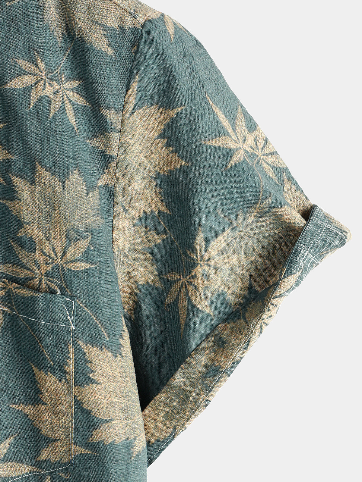 Men's Short Sleeve Summer Shirt with Pocket in Cotton and Maple Leaf