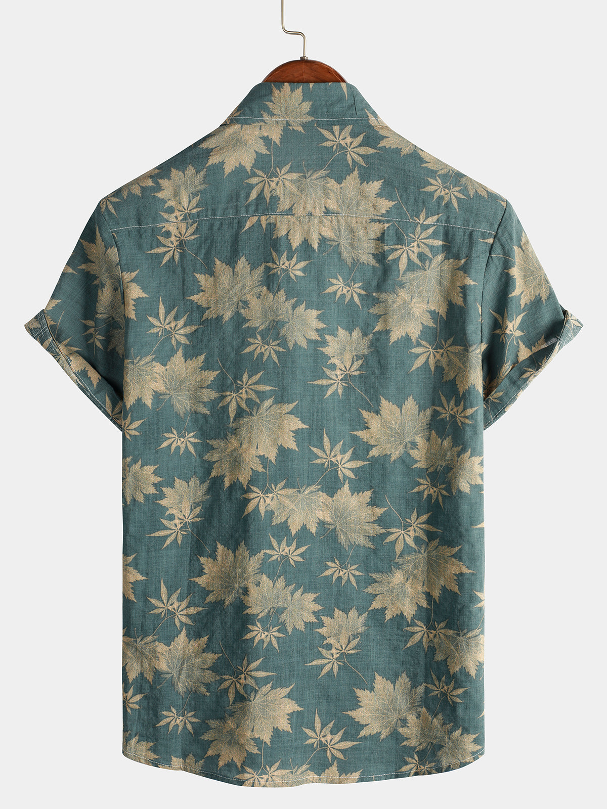 Men's Short Sleeve Summer Shirt with Pocket in Cotton and Maple Leaf