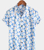 Light Blue Short-Sleeved Floral Print Shirt for Men