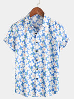 Light Blue Short-Sleeved Floral Print Shirt for Men