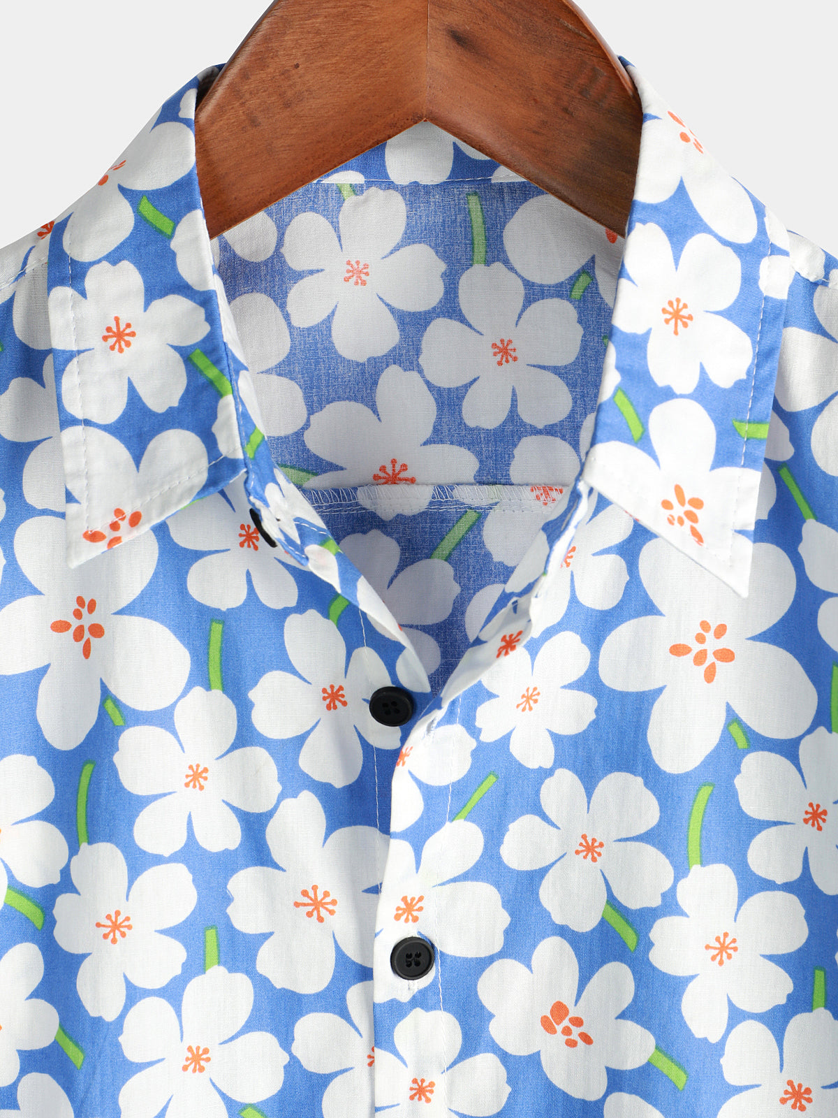Light Blue Short-Sleeved Floral Print Shirt for Men