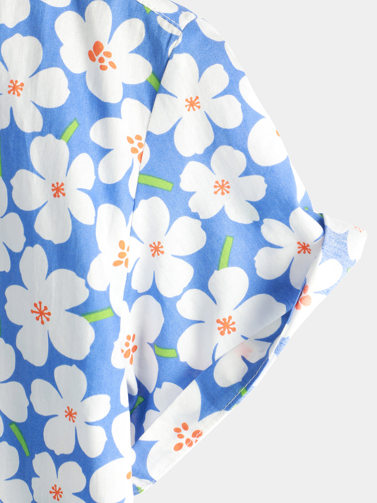 Light Blue Short-Sleeved Floral Print Shirt for Men
