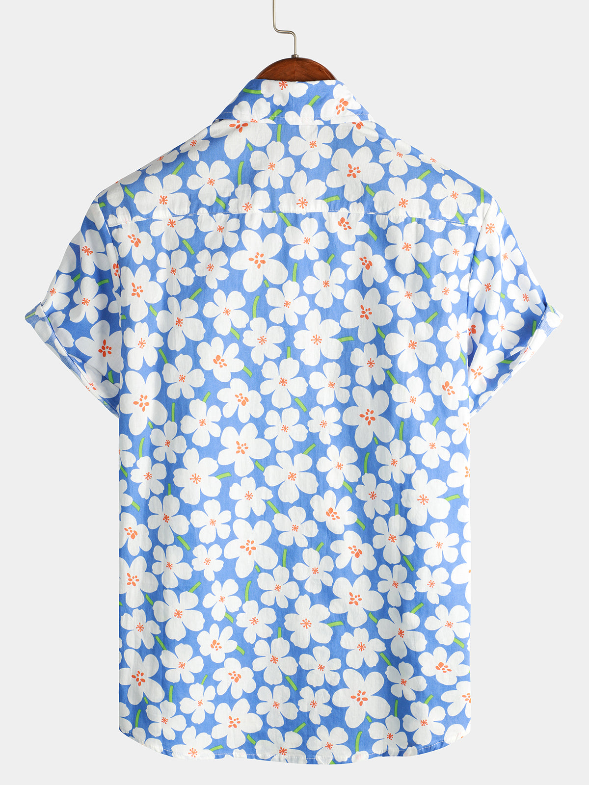 Light Blue Short-Sleeved Floral Print Shirt for Men