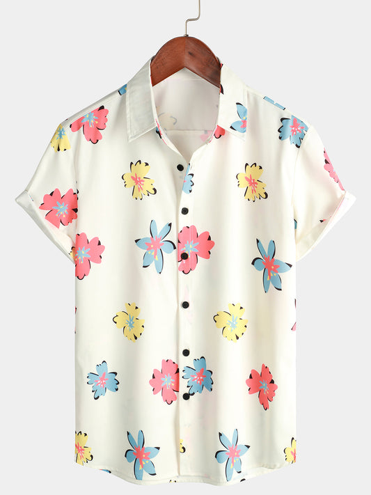 White Floral Print Summer Shirt for Men