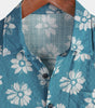 Men's Short-Sleeved Cotton Summer Button-Up Hawaiian Shirt with Blue Flowers