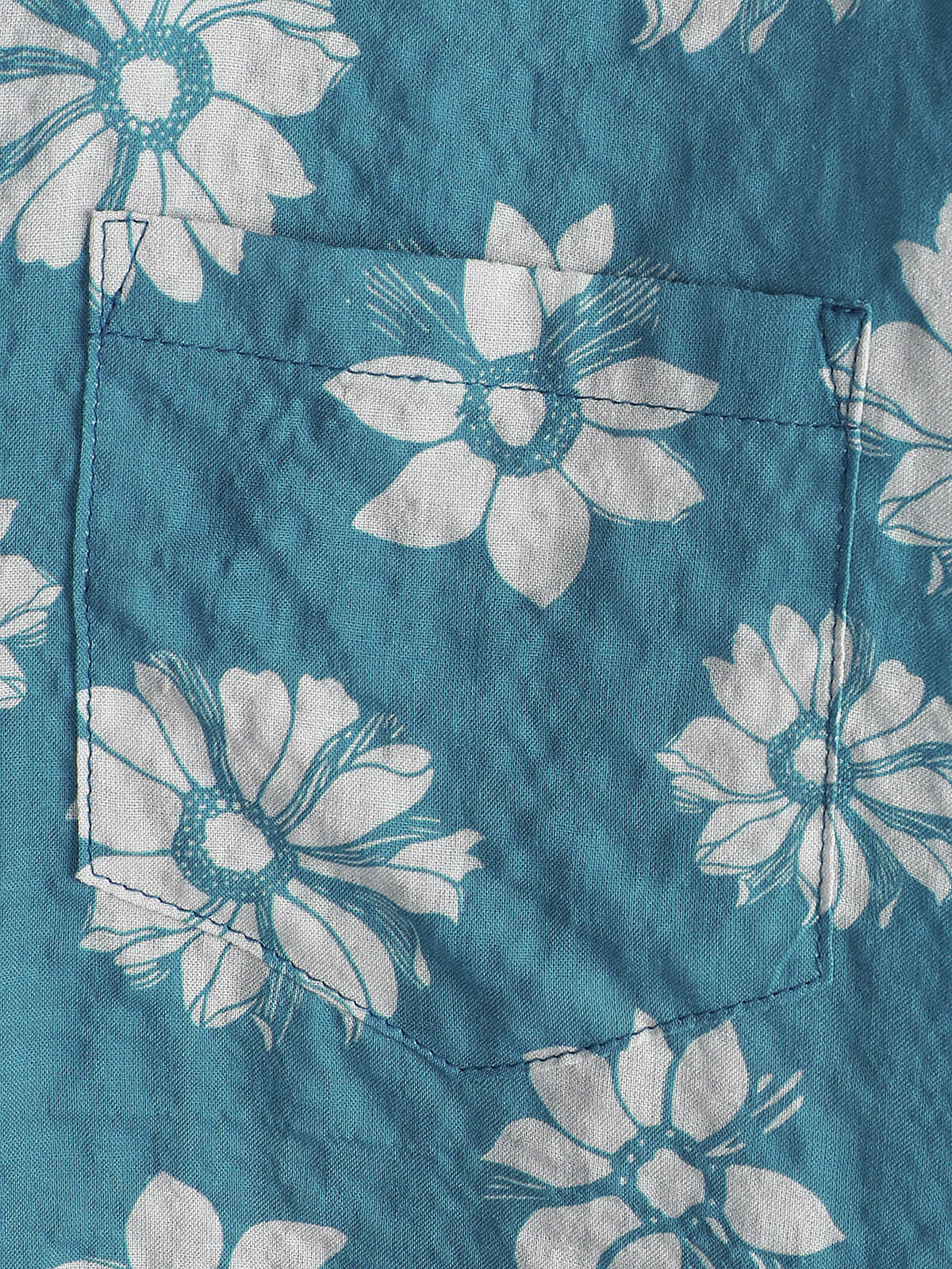 Men's Short-Sleeved Cotton Summer Button-Up Hawaiian Shirt with Blue Flowers