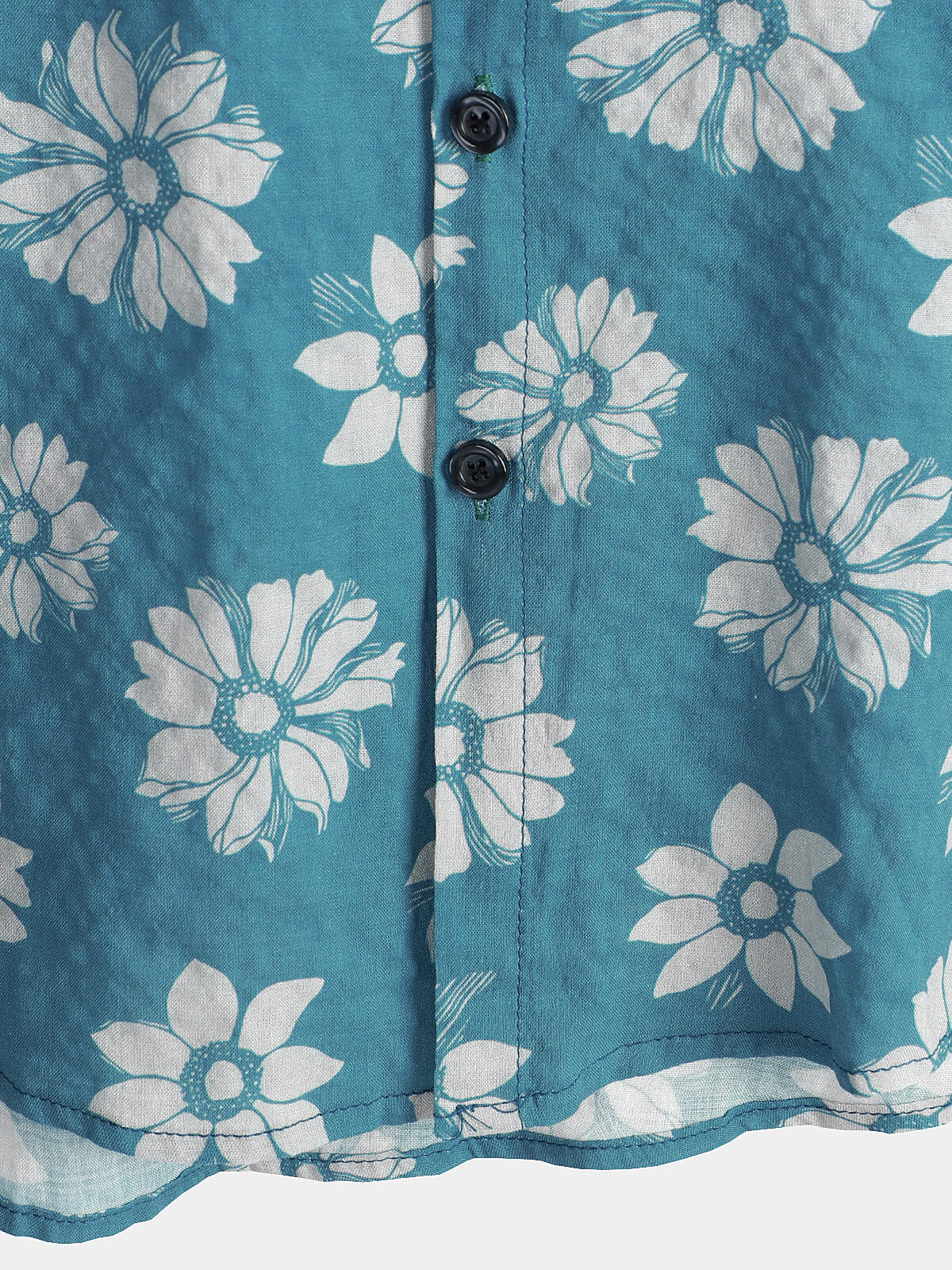 Men's Short-Sleeved Cotton Summer Button-Up Hawaiian Shirt with Blue Flowers