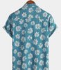 Men's Short-Sleeved Cotton Summer Button-Up Hawaiian Shirt with Blue Flowers