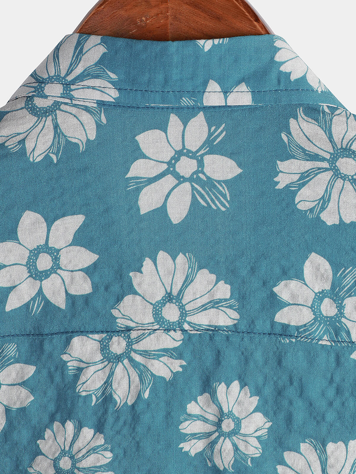 Men's Short-Sleeved Cotton Summer Button-Up Hawaiian Shirt with Blue Flowers