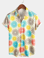Men's Casual Summer Beach Short Sleeve Button-Up Floral Shirt
