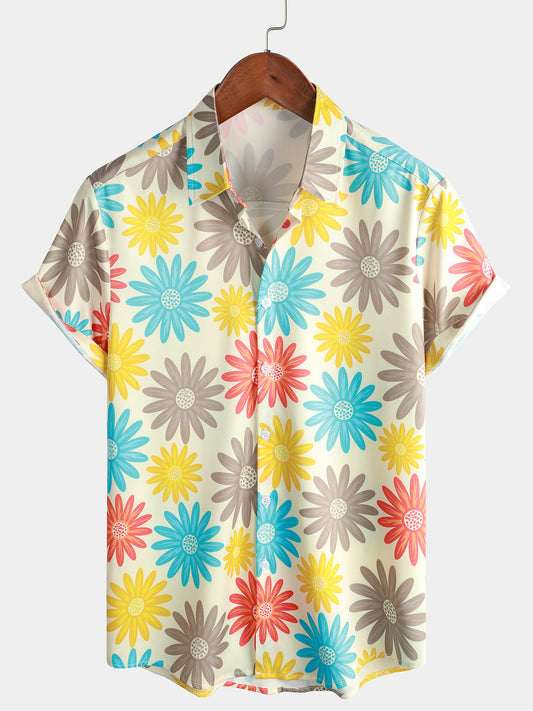 Men's Casual Summer Beach Short Sleeve Button-Up Floral Shirt