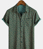 Short-sleeved shirt with green retro geometric print pocket for men