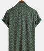 Short-sleeved shirt with green retro geometric print pocket for men