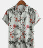 Vintage Summer Short-Sleeve Shirt with Red Floral Pattern