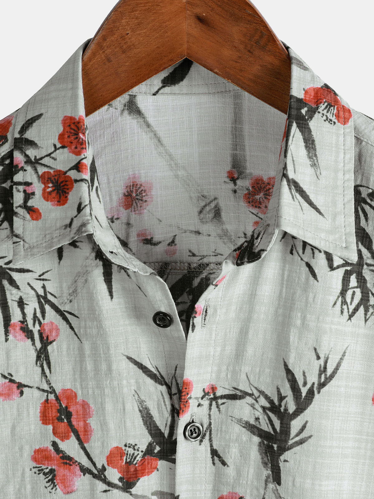 Vintage Summer Short-Sleeve Shirt with Red Floral Pattern