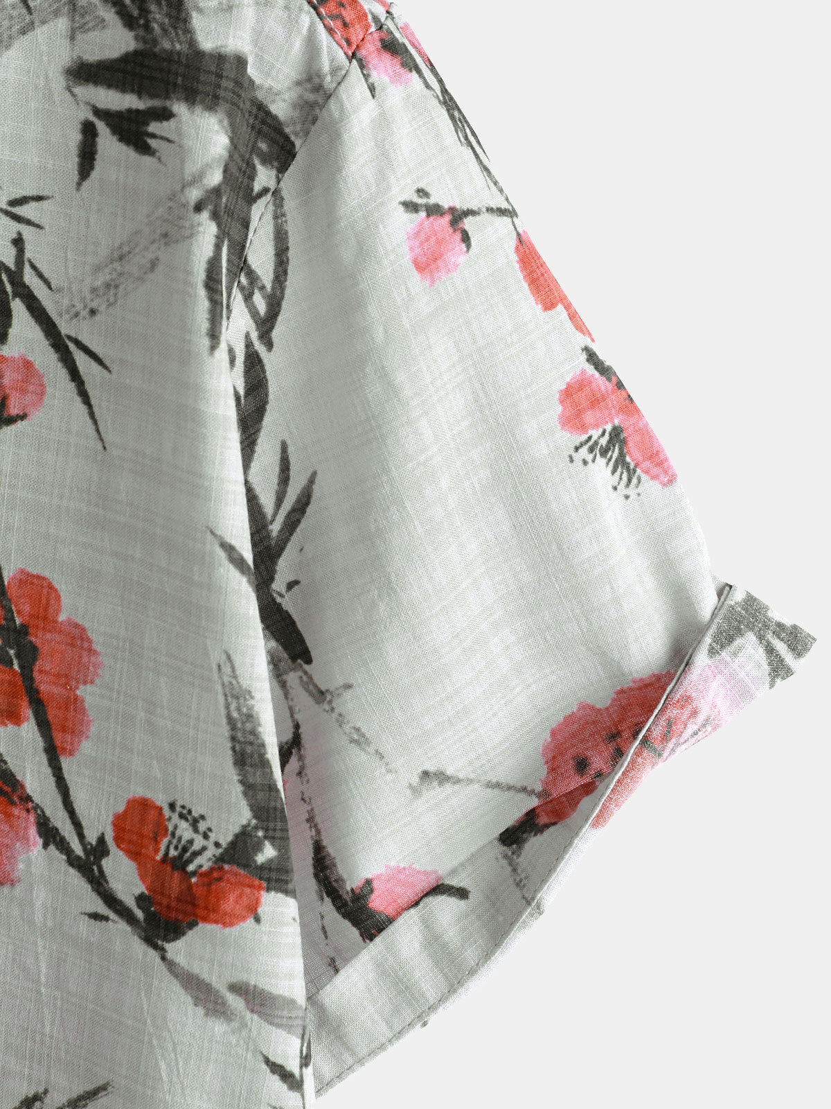 Vintage Summer Short-Sleeve Shirt with Red Floral Pattern