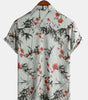 Vintage Summer Short-Sleeve Shirt with Red Floral Pattern