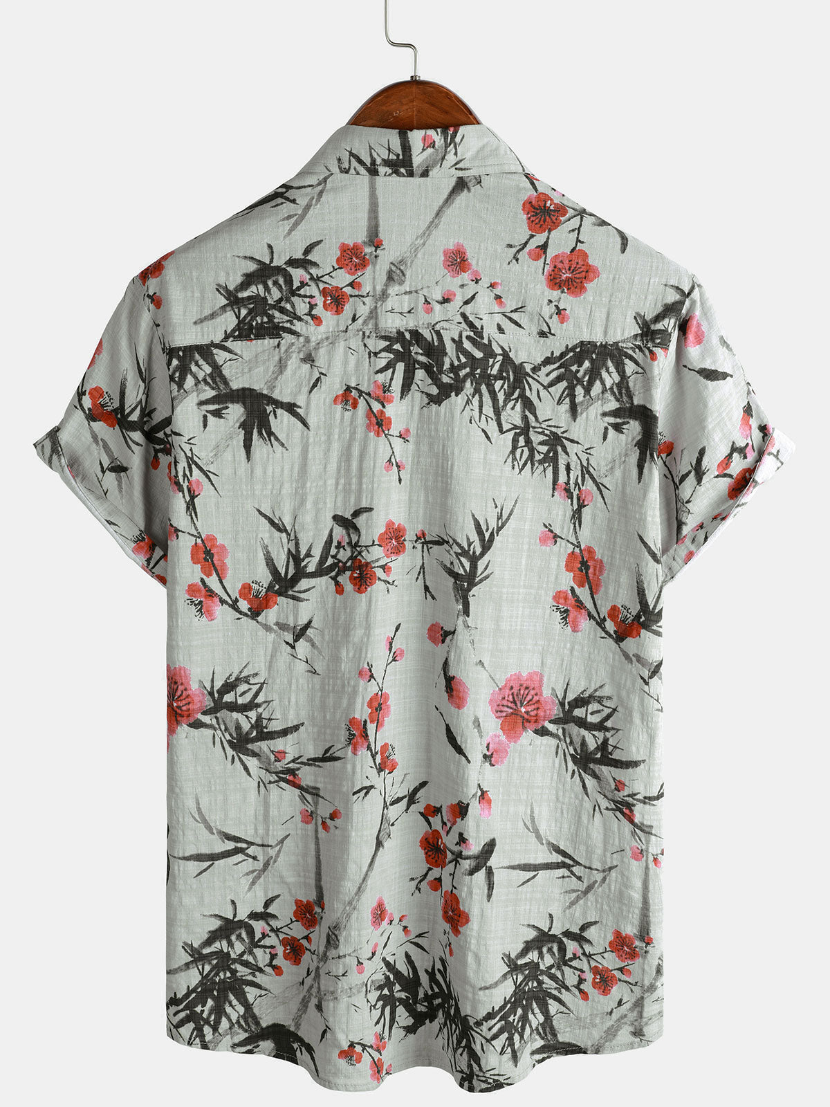 Vintage Summer Short-Sleeve Shirt with Red Floral Pattern