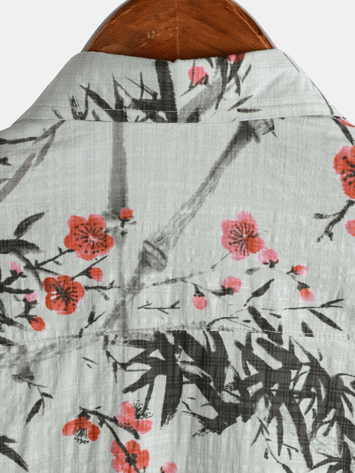 Vintage Summer Short-Sleeve Shirt with Red Floral Pattern