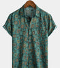 Men's Retro Floral Print Short Sleeve Breathable Cotton Shirt