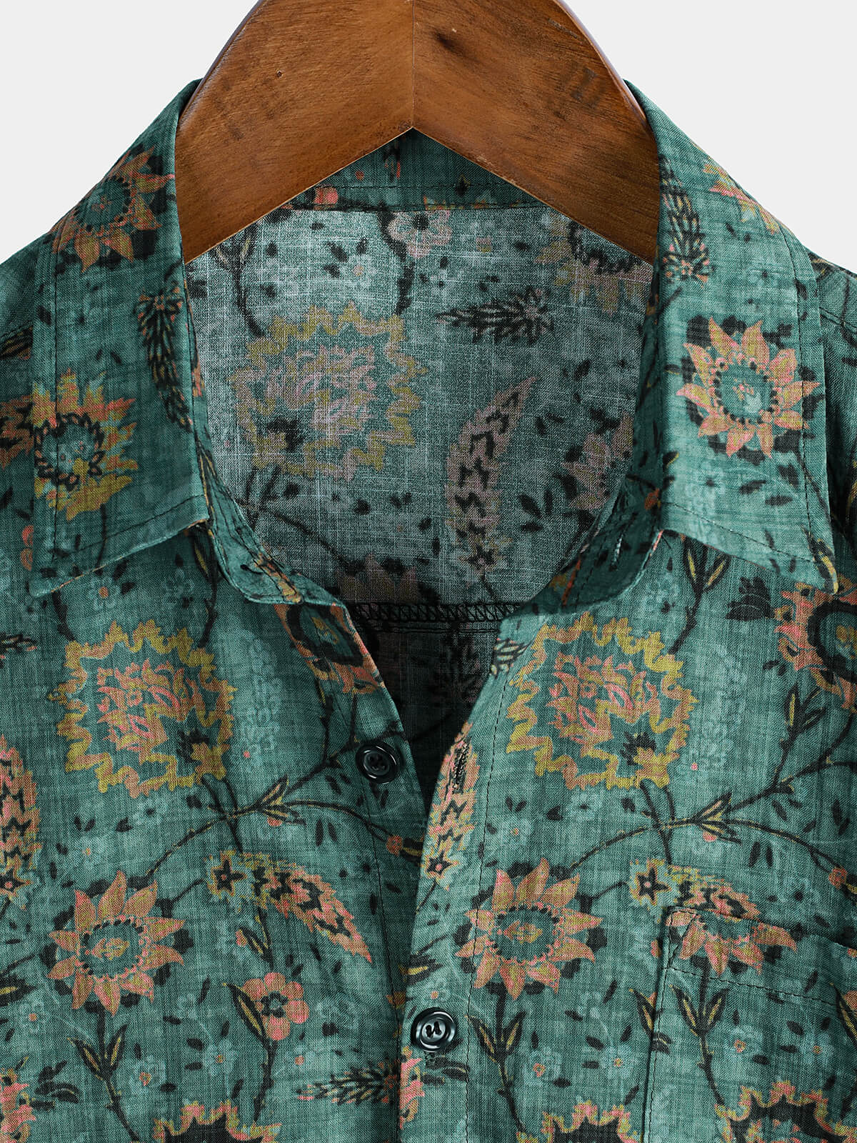 Men's Retro Floral Print Short Sleeve Breathable Cotton Shirt