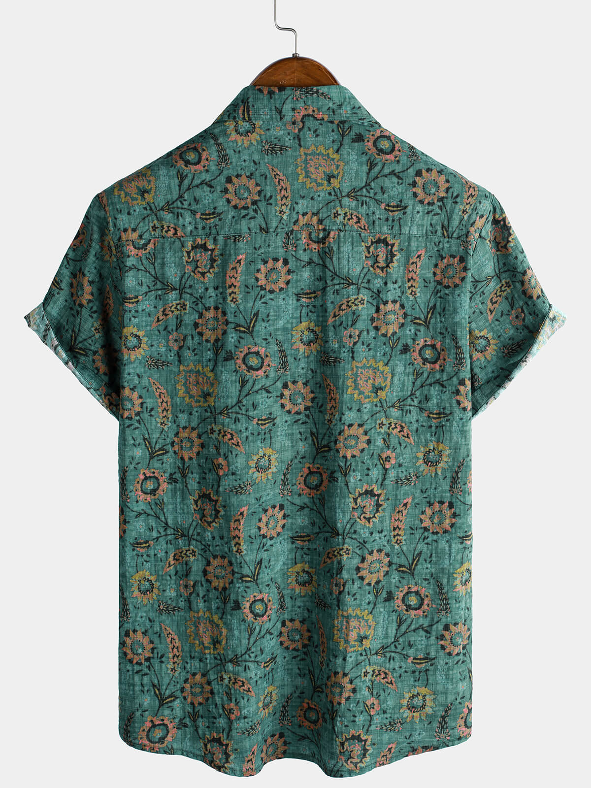 Men's Retro Floral Print Short Sleeve Breathable Cotton Shirt