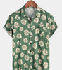 Men's Short Sleeve Hawaiian Summer Shirt with Buttons, Green Floral Pattern, Holidays