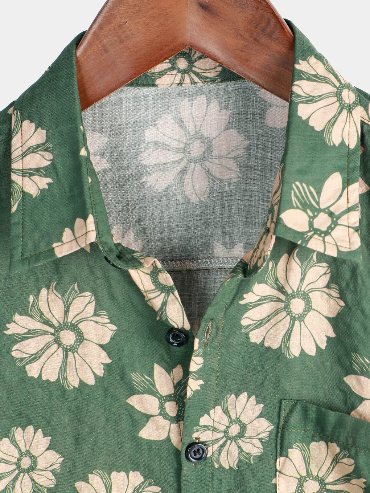 Men's Short Sleeve Hawaiian Summer Shirt with Buttons, Green Floral Pattern, Holidays