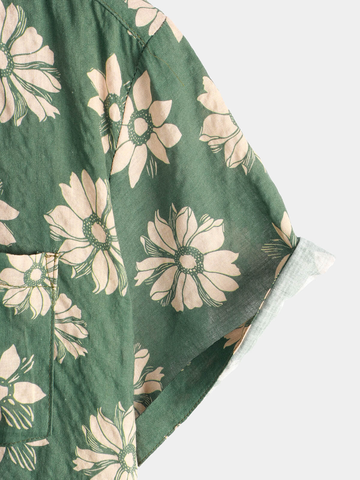 Men's Short Sleeve Hawaiian Summer Shirt with Buttons, Green Floral Pattern, Holidays
