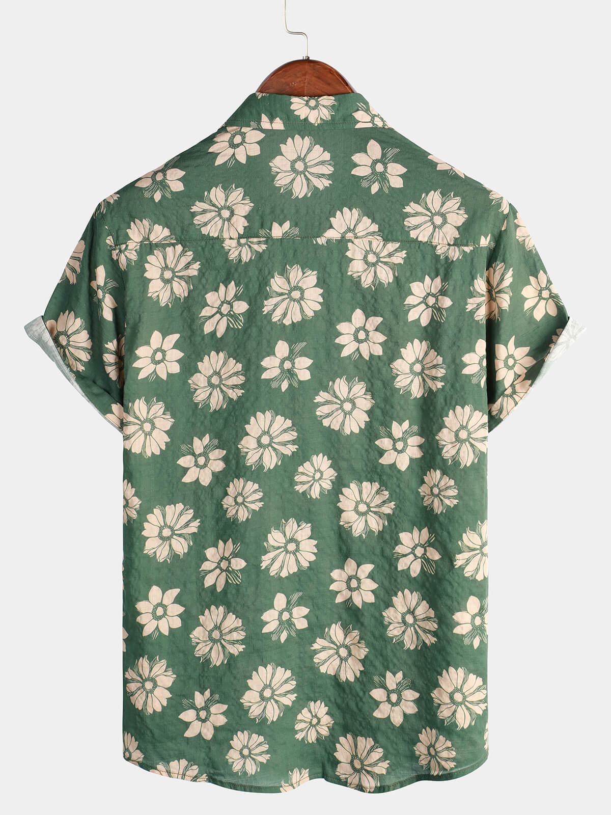 Men's Short Sleeve Hawaiian Summer Shirt with Buttons, Green Floral Pattern, Holidays