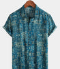 Retro Blue Short-Sleeved Button-Up Shirt for Men