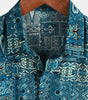 Retro Blue Short-Sleeved Button-Up Shirt for Men