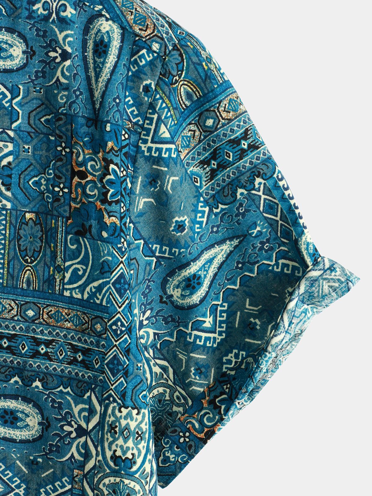 Retro Blue Short-Sleeved Button-Up Shirt for Men